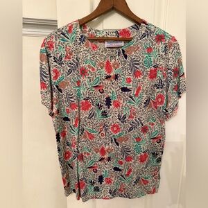 NWOT VINTAGE STEPHEN DOUGLAS WOMES FLORAL PRINT SHORT SLEEVED BLOUSE SZ 4